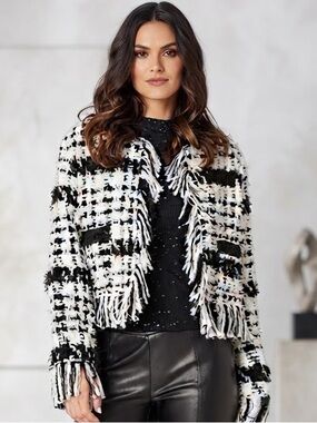 Women's Adrienne Landau Black & White Tweed Jacket sz S, NWT